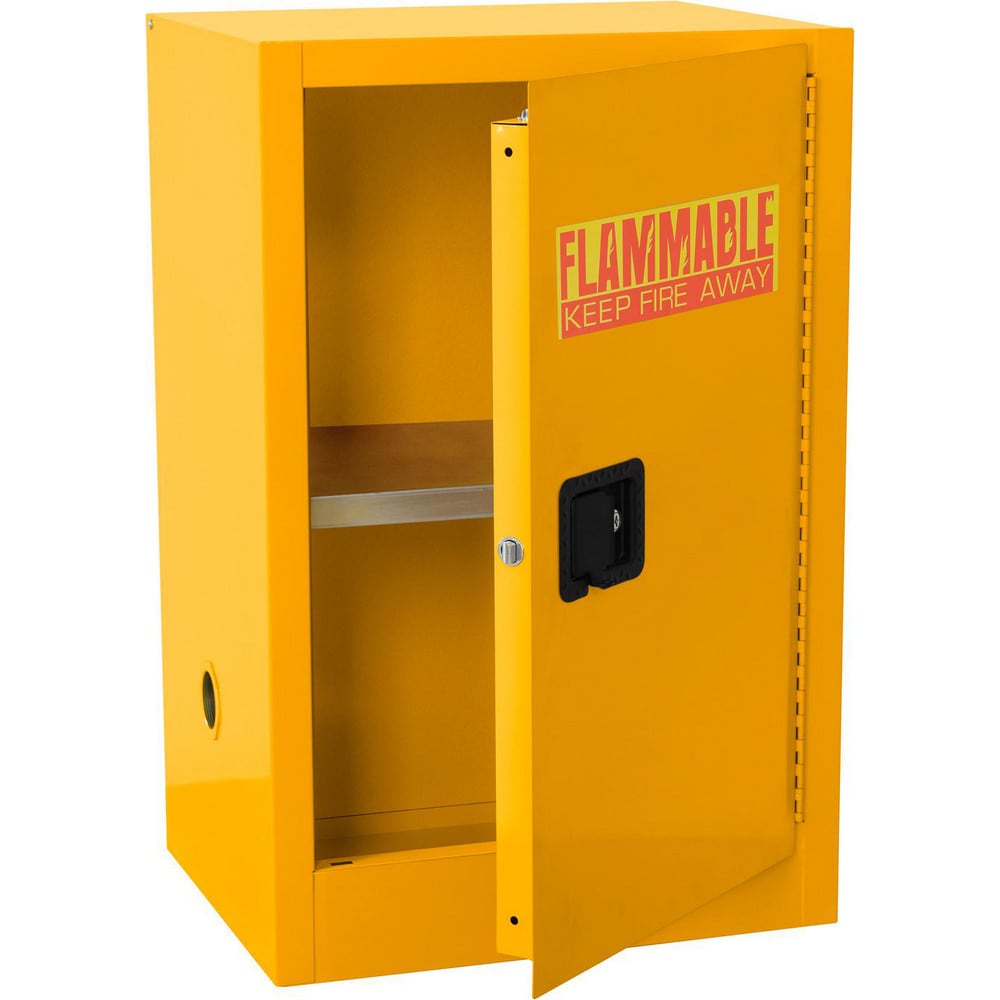 Flammable & Hazardous Storage Cabinets: 12.000 gal Drum, 1.000 Door, 1 Shelf, Manual Closing, Safety Yellow