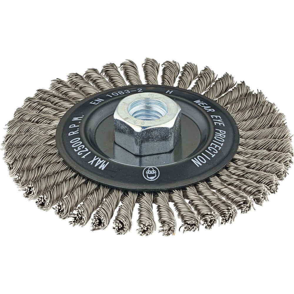 Wheel Brush: 5" Wheel Dia, 1/4" Face Width, 0.0200" Wire Dia, Crimped