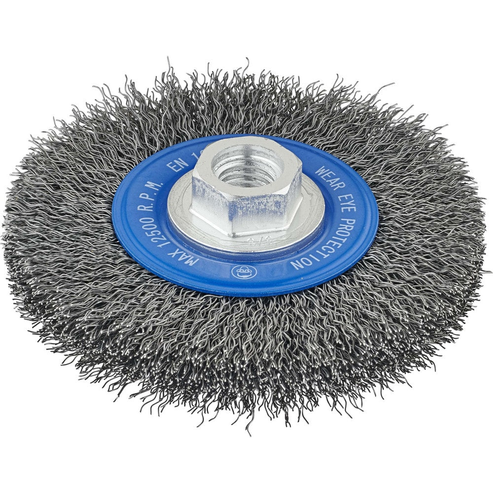 Wheel Brush: 4-1/2" Wheel Dia, 1/2" Face Width, 0.0140" Wire Dia, Crimped