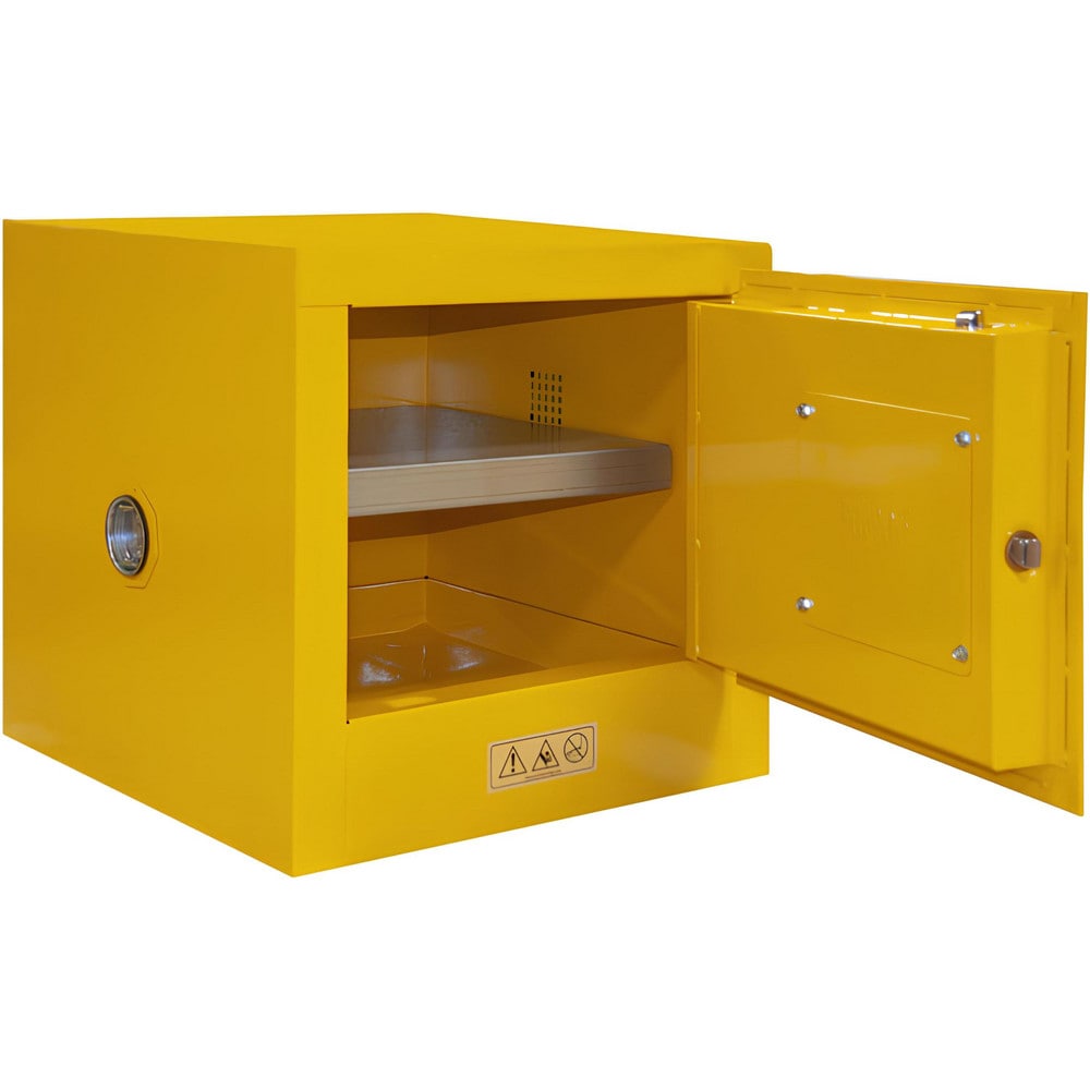 Flammable & Hazardous Storage Cabinets: 2.000 gal Drum, 1.000 Door, 1 Shelf, Manual Closing, Safety Yellow
