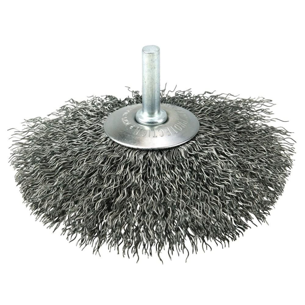 Wheel Brush: 4" Wheel Dia, 9/16" Face Width, 0.0140" Wire Dia, Crimped