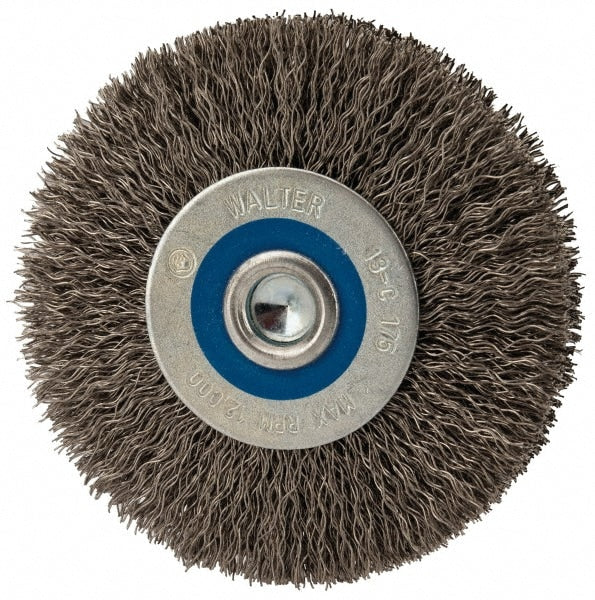 Wheel Brush: 3" Wheel Dia, 3/4" Face Width, 0.0118" Wire Dia, Crimped