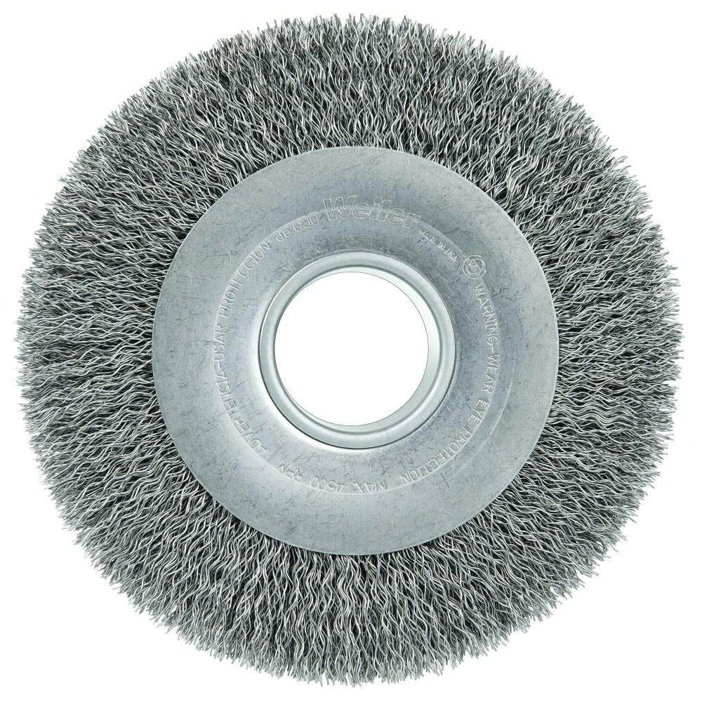 Wheel Brush: 8" Wheel Dia, 1-1/2" Face Width, 0.0200" Wire Dia, Crimped