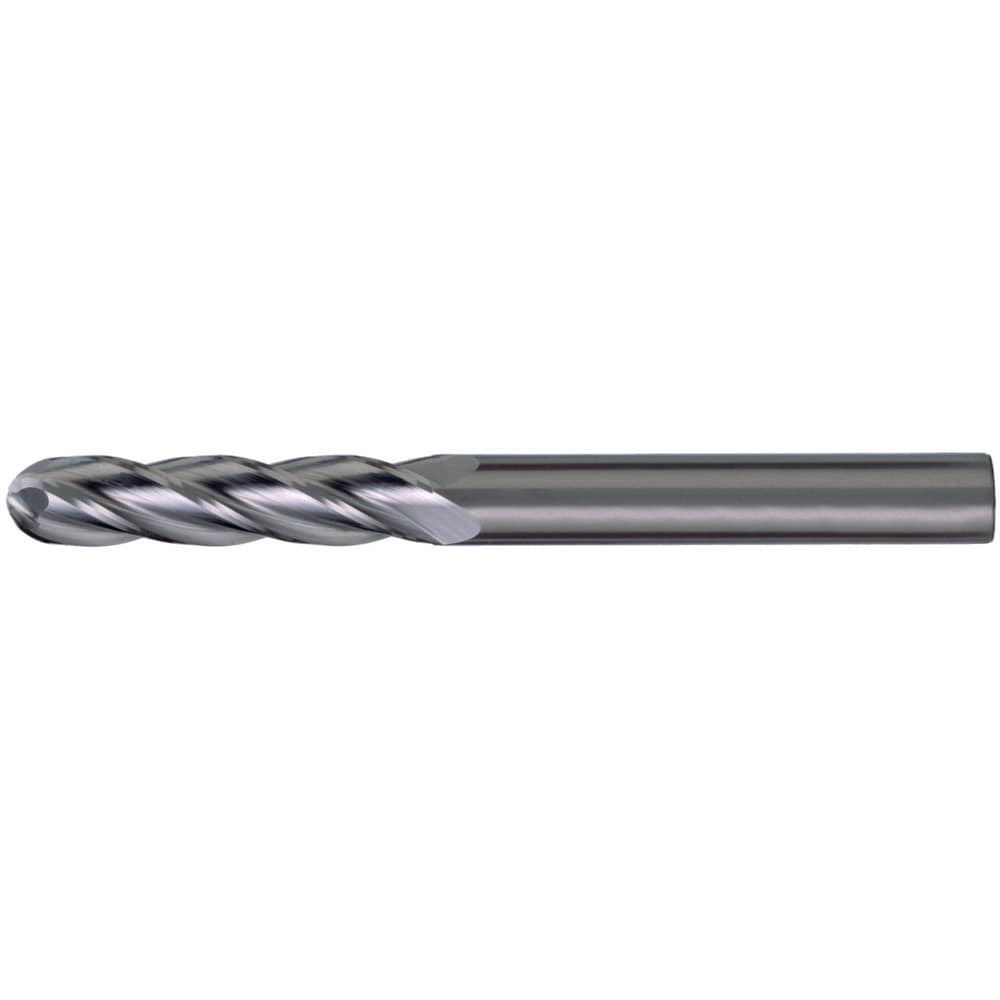 Ball End Mill: 1/16" Dia, 3/32" LOC, 4 Flute, Solid Carbide