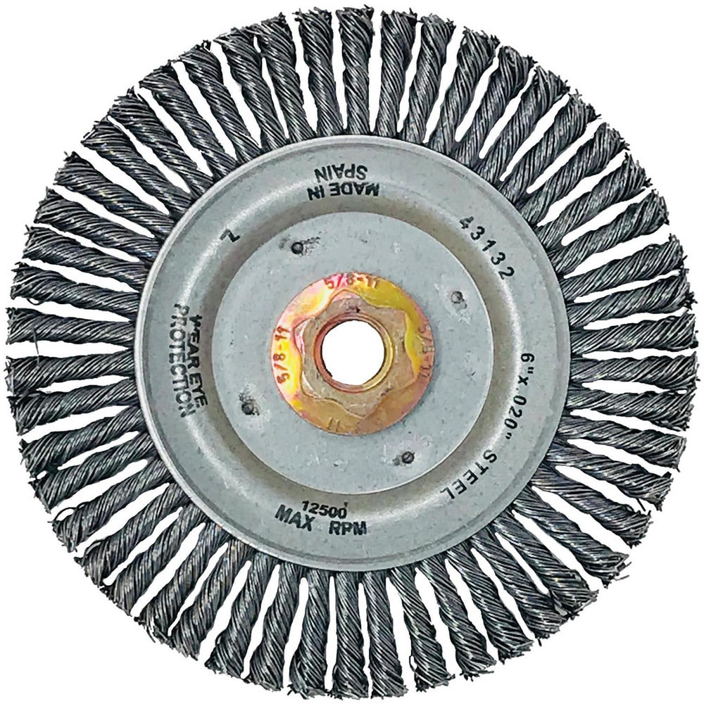 Wheel Brush: 6" Wheel Dia, 3/16" Face Width, 0.0200" Wire Dia, Knotted Stringer Bead Twist