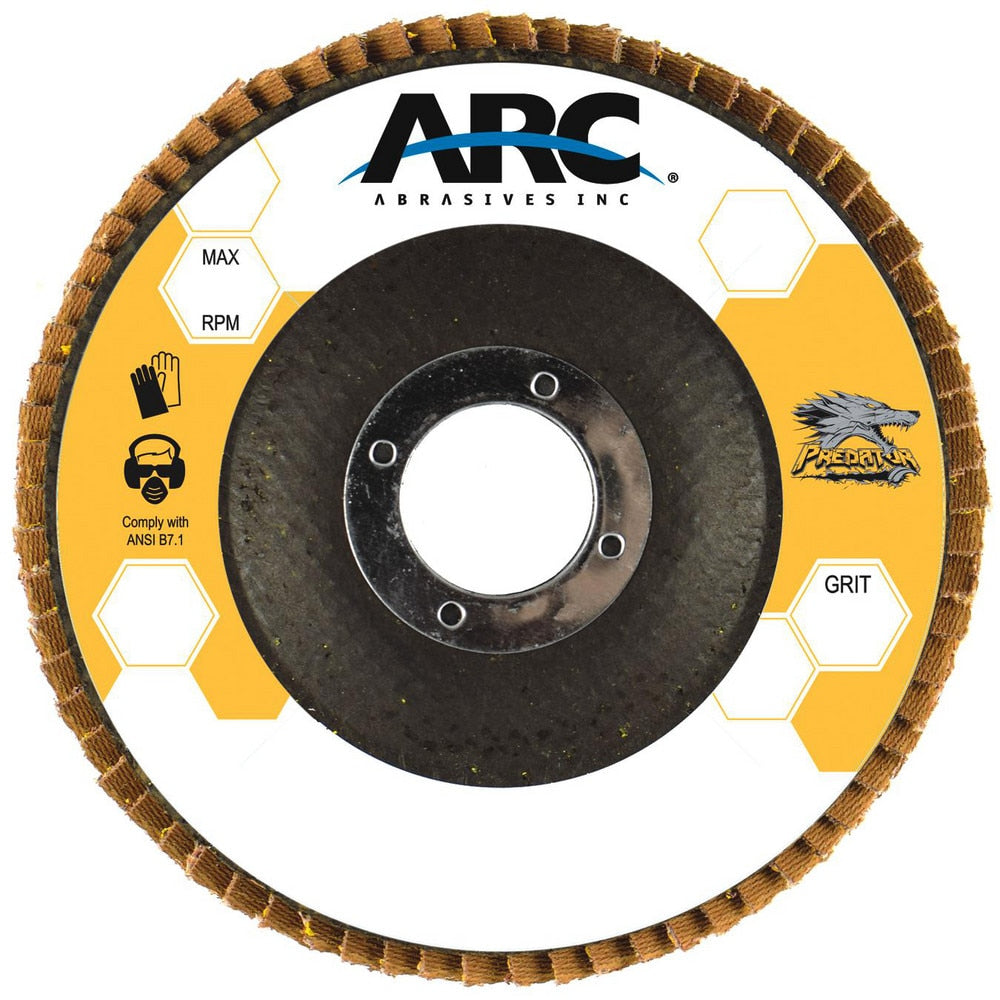 Flap Disc: 4-1/2" Dia, 7/8" Hole, 60 Grit, Ceramic Alumina, Type 27