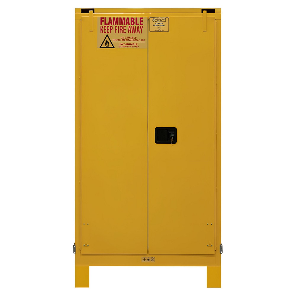 Flammable & Hazardous Storage Cabinets: 60.000 gal Drum, 2.000 Door, 2 Shelf, Self Closing, Safety Yellow