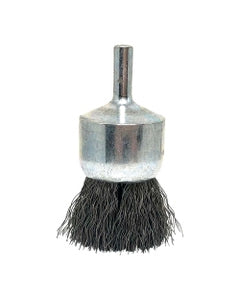 1″ Diameter × 1/4″ Shank Diameter × 7/8″ Trim Length, 0.020″ Crimped Bristle, Carbon Steel, Solid End Brush