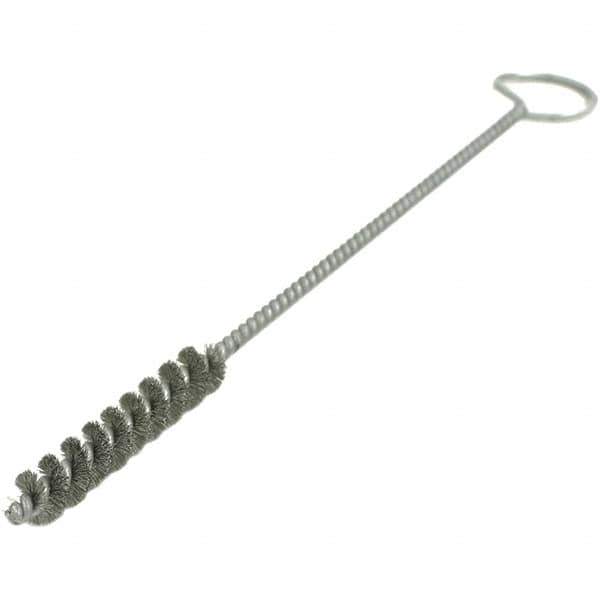 Brush Research Mfg. - 1" Diam Helical Stainless Steel Tube Brush - Single Spiral, 0.01" Filament Diam, 3" Brush Length, 12" OAL, 0.245" Diam Galvanized Steel Shank - Eagle Tool & Supply