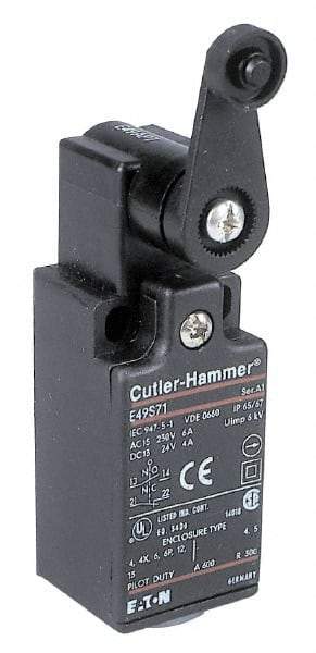 Eaton Cutler-Hammer - SPDT, NC/NO, 500 Volt, Screw Terminal, Roller Lever Actuator, General Purpose Limit Switch - 4, 13, 4X, 6P NEMA Rating, IP65 IPR Rating, Screw Mount - Eagle Tool & Supply
