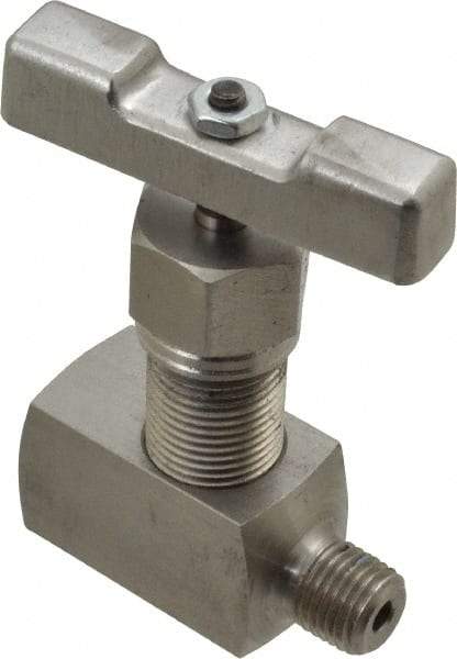 Value Collection - 1/4" Pipe, Inline Hard Seat Needle Valve - MNPT x FNPT Ends, Grade 316 Stainless Steel Valve, 10,000 Max psi - Eagle Tool & Supply