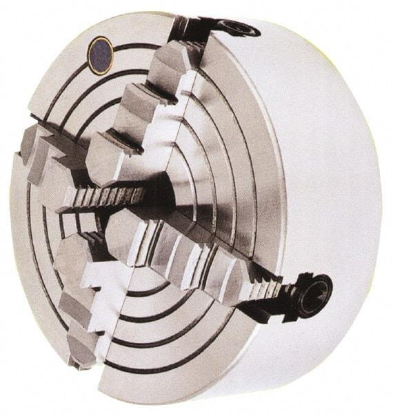 Interstate - 4 Jaw, 10" Diam, Independent Manual Lathe Chuck - D1-4 Mount, 2.756" Through Hole Diam, Cast Iron (Semi-Steel) - Eagle Tool & Supply