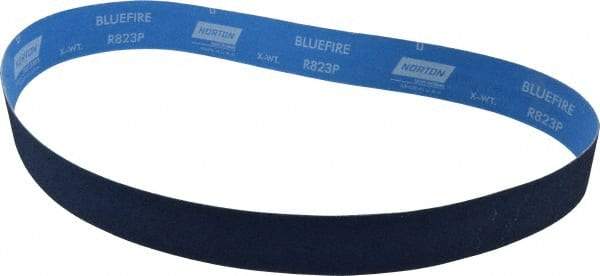 Norton - 2" Wide x 48" OAL, 60 Grit, Zirconia Alumina Abrasive Belt - Zirconia Alumina, Medium, Coated, X Weighted Cloth Backing, Series R823 - Eagle Tool & Supply