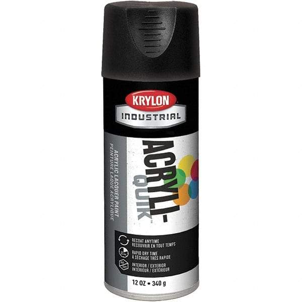 Krylon - Black, 12 oz Net Fill, Flat, Lacquer Spray Paint - 15 to 20 Sq Ft per Can, 16 oz Container, Use on Cabinets, Color Coding Steel & Lumber, Conduits, Drums, Ducts, Fabric, Furniture, Motors, Pipelines, Tools - Eagle Tool & Supply