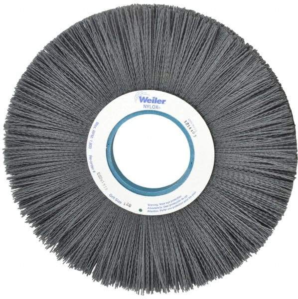 Weiler - 12" OD, 3-1/4" Arbor Hole, Crimped Nylon Wheel Brush - 1" Face Width, 3-5/16" Trim Length, 0.04" Filament Diam, 1,800 RPM - Eagle Tool & Supply