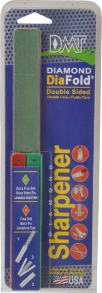 DMT - Extra Fine/Fine Grade, Double Sided Diamond Sharpener - 1200/600 Grit, 9/25 Micron, Diamond Area 4.3" Long x 1" Wide, 9-1/2" Open Length, 5" Closed Length - Eagle Tool & Supply