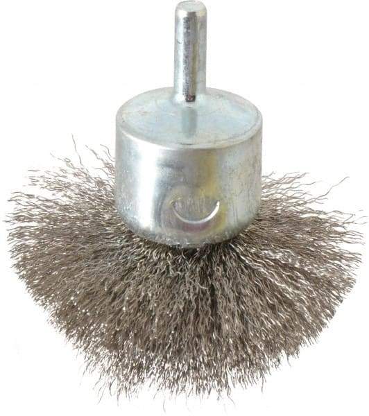 Weiler - 2-3/4" Brush Diam, Crimped, Flared End Brush - 1/4" Diam Shank, 16,000 Max RPM - Eagle Tool & Supply