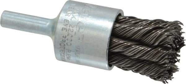 Weiler - 3/4" Brush Diam, Knotted, End Brush - 1/4" Diam Shank, 22,000 Max RPM - Eagle Tool & Supply