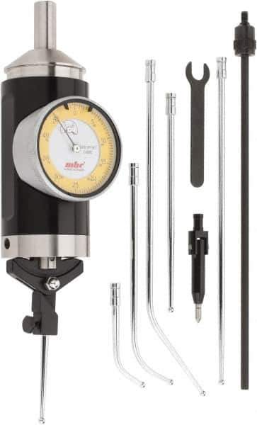 Value Collection - 10 Piece, Yellow Test Indicator Kit - 0.0002" Accuracy, 1/8" Ball Diam, 0.0005" Dial Graduation - Eagle Tool & Supply