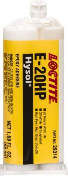 Loctite - 50 mL Cartridge Two Part Epoxy - 20 min Working Time, 4,690 psi Shear Strength, Series E-20HP - Eagle Tool & Supply