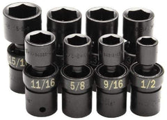 SK - 8 Piece 1/2" Drive Standard Impact Socket Set - 6 Points, 1/2 to 15/16", Inch Measurement Standard - Eagle Tool & Supply