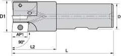 Kennametal - 3/4" Cut Diam, 0.357" Max Depth of Cut, 3/4" Shank Diam, 85.73mm OAL, Indexable Square Shoulder End Mill - AD.T 1035 Inserts, Weldon Shank, 0° Lead Angle, Through Coolant - Eagle Tool & Supply