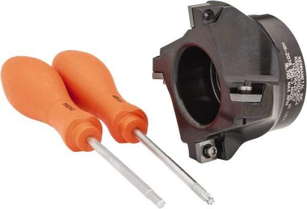 Kennametal - 4 Inserts, 3" Cut Diam, 1" Arbor Diam, 0.361" Max Depth of Cut, Indexable Square-Shoulder Face Mill - 0/90° Lead Angle, 1-3/4" High, SD.T 43.. Insert Compatibility, Series KSSM - Eagle Tool & Supply