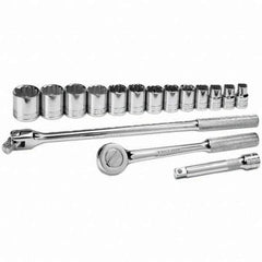 SK - 1/2" Drive Standard Socket Set - 7/16 to 1-1/4", Inch Measurement Standard - Eagle Tool & Supply