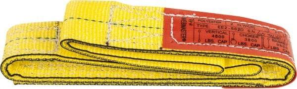 Lift-All - 3' Long x 2" Wide, 4,800 Lb Vertical Capacity, 2 Ply, Nylon Web Sling - 3,800 Lb Choker Capacity, Yellow - Eagle Tool & Supply