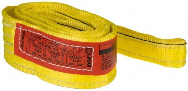 Lift-All - 6' Long x 3" Wide, 6,600 Lb Vertical Capacity, 2 Ply, Nylon Web Sling - 5,200 Lb Choker Capacity, Yellow - Eagle Tool & Supply