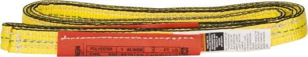 Lift-All - 3' Long x 1" Wide, 4,800 Lb Vertical Capacity, 2 Ply, Nylon Web Sling - 3,800 Lb Choker Capacity, Yellow - Eagle Tool & Supply