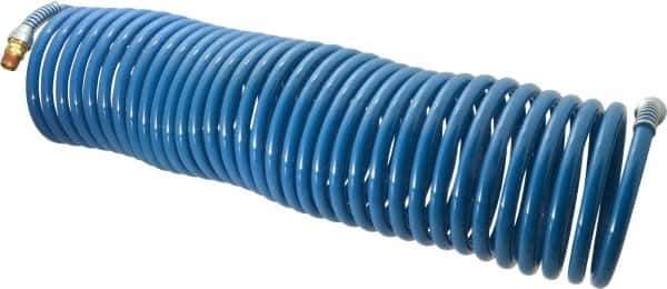 Coilhose Pneumatics - 3/8" ID, 3/8 Thread, 50' Long, Blue Nylon Coiled & Self Storing Hose - 230 Max psi, Male Swivel x Male Swivel - Eagle Tool & Supply
