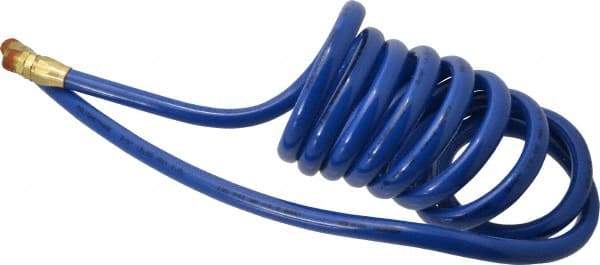 Coilhose Pneumatics - 3/8" ID, 3/8 Thread, 10' Long, Blue Polyurethane Coiled & Self Storing Hose - 115 Max psi, Male Swivel x Male Swivel - Eagle Tool & Supply
