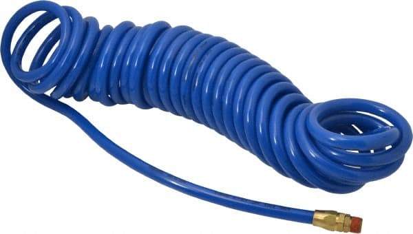 Coilhose Pneumatics - 3/8" ID, 3/8 Thread, 30' Long, Blue Polyurethane Coiled & Self Storing Hose - 115 Max psi, Male Swivel x Male Swivel - Eagle Tool & Supply