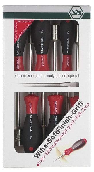 Wiha - 6 Piece 3/16 to 1/2" Nutdriver Set - Solid Shaft, Ergonomic Handle - Eagle Tool & Supply