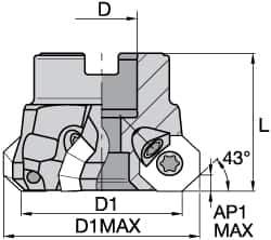 Kennametal - 5 Inserts, 2" Cut Diam, 3/4" Arbor Diam, 18.03mm Max Depth of Cut, Indexable Square-Shoulder Face Mill - 0/90° Lead Angle, 1.575" High, EC18.., EP18.. Insert Compatibility, Through Coolant, Series Mill 1-18 - Eagle Tool & Supply