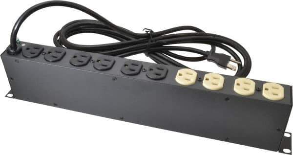 Tripp-Lite - 12 Outlets, 120 Volts, 15 Amps, 15' Cord, Power Outlet Strip - Rack Mount, 5-15P NEMA Configuration, 17-1/2" Strip, ANSI C62.41, IEEE 587, IEEE 587 Category A Specifications, IEEE 587 Category B Specifications, UL1449 3rd Edition - Eagle Tool & Supply