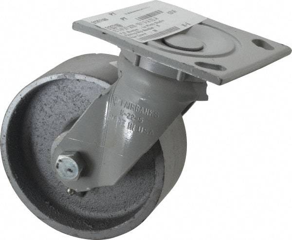 Fairbanks - 5" Diam x 2" Wide x 6-1/2" OAH Top Plate Mount Swivel Caster - Semi-Steel, 1,000 Lb Capacity, Roller Bearing, 4 x 4-1/2" Plate - Eagle Tool & Supply