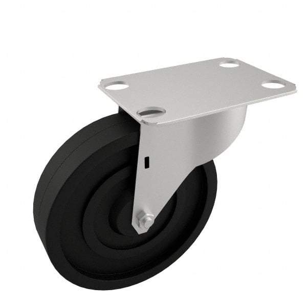 E.R. Wagner - 5" Diam x 1-1/4" Wide x 5-5/8" OAH Top Plate Mount Swivel Caster with Brake - Polyolefin, 280 Lb Capacity, Plain Bearing, 2-3/4 x 3-3/4" Plate - Eagle Tool & Supply