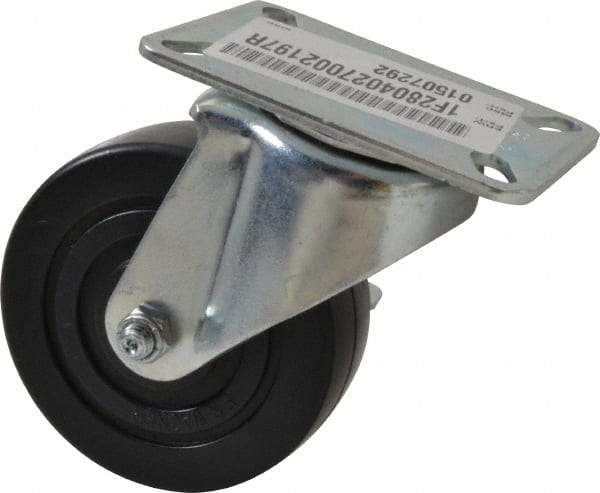 E.R. Wagner - 4" Diam x 1-3/8" Wide x 5-1/16" OAH Top Plate Mount Swivel Caster with Brake - Polyolefin, 300 Lb Capacity, Plain Bearing, 3-1/8 x 4-1/8" Plate - Eagle Tool & Supply