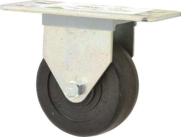 E.R. Wagner - 3" Diam x 1-1/4" Wide x 3-3/4" OAH Top Plate Mount Rigid Caster - Hard Rubber, 210 Lb Capacity, Delrin Bearing, 2-1/2 x 5" Plate - Eagle Tool & Supply