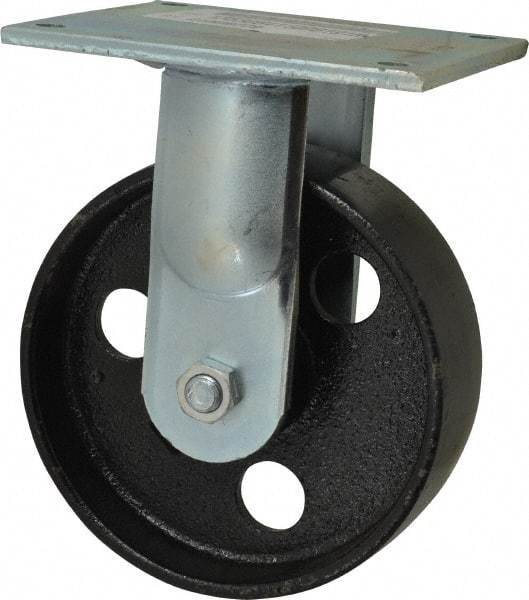 E.R. Wagner - 6" Diam x 2" Wide x 7-1/2" OAH Top Plate Mount Rigid Caster - Semi-Steel, 1,200 Lb Capacity, Roller Bearing, 5 x 5-1/2" Plate - Eagle Tool & Supply