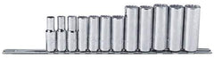 Proto - 12 Piece 3/8" Drive Chrome Finish Deep Well Socket Set - 12 Points, 8mm to 19mm Range, Metric Measurement Standard - Eagle Tool & Supply