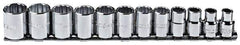 Proto - 12 Piece 3/8" Drive Chrome Finish Socket Set - 12 Points, 8mm to 19mm Range, Metric Measurement Standard - Eagle Tool & Supply