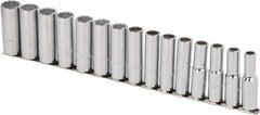 Proto - 15 Piece 1/2" Drive Chrome Finish Deep Well Socket Set - 12 Points, 10mm to 24mm Range, Metric Measurement Standard - Eagle Tool & Supply