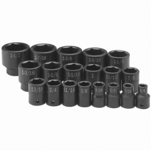 SK - 1/2" Drive Standard Impact Socket Set - 3/8 to 1-1/2", Inch Measurement Standard - Eagle Tool & Supply