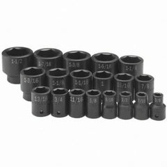 SK - 1/2" Drive Standard Impact Socket Set - 3/8 to 1-1/2", Inch Measurement Standard - Eagle Tool & Supply