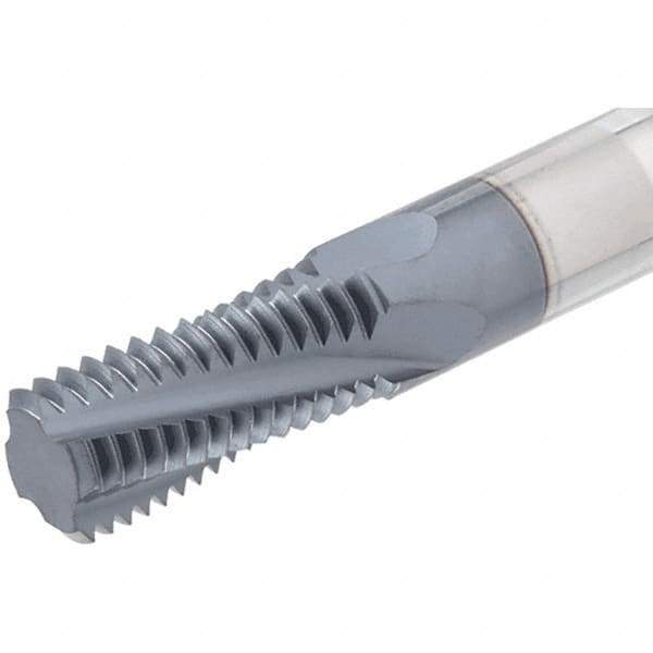 Iscar - #10-32, #12-32, #8-32 UNC, UNEF, UNF, 0.126" Cutting Diam, 3 Flute, Solid Carbide Helical Flute Thread Mill - Internal Thread, 0.27" LOC, 2-1/2" OAL, 1/4" Shank Diam - Eagle Tool & Supply
