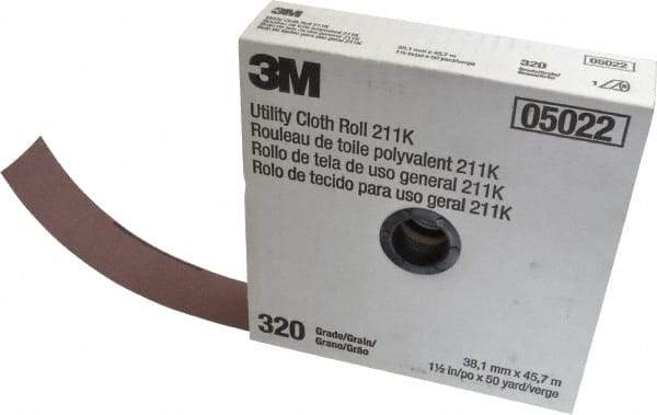 3M - 1-1/2" x 50 Yd 320 Grit Aluminum Oxide Cloth Roll - Extra Fine Grade, J Weighted Backing - Eagle Tool & Supply