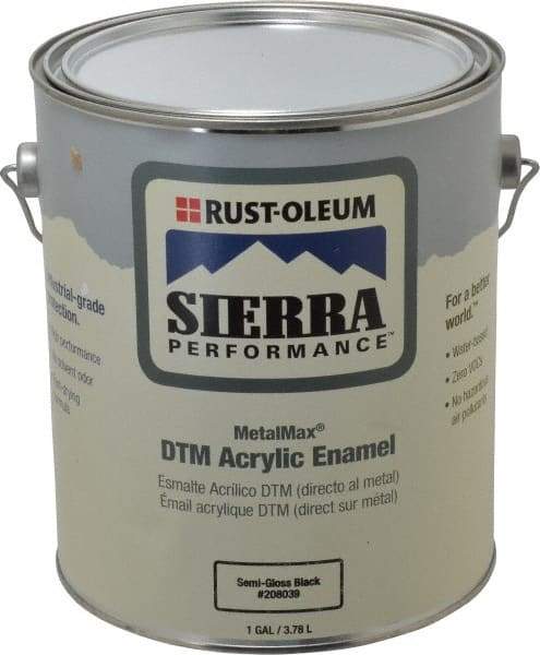 Rust-Oleum - 1 Gal Semi Gloss Black Acrylic Enamel - 180 to 545 Sq Ft/Gal Coverage, <0 g/L VOC Content, Direct to Metal - Eagle Tool & Supply